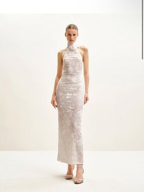 Jw pei Uliana White Floral Lace Halterneck Maxi Dress - White